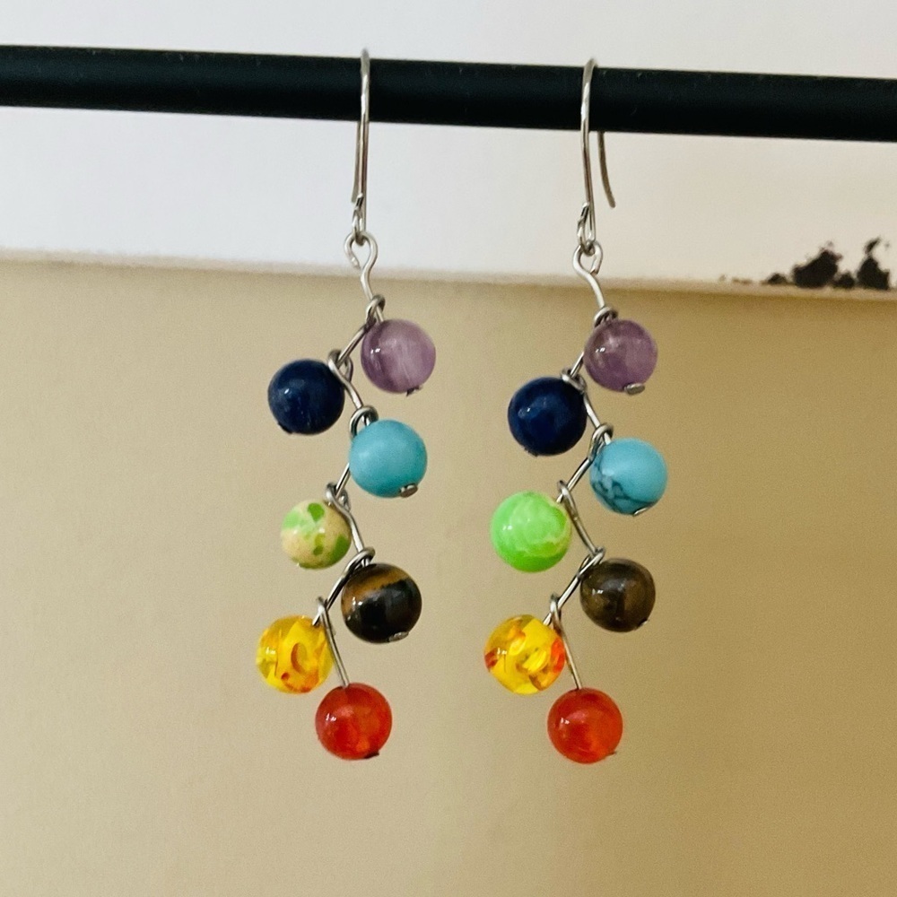 New Multi Color Stylish & Creative Stone Ball Bead Decor Dangle Drop Earrings